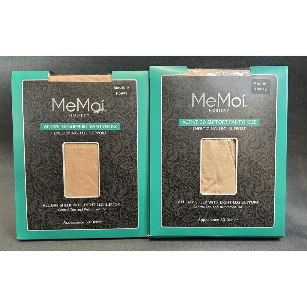 MeMoi Pantyhose Womens Sz MED ‘Honey’ 2-packs All Day Sheer Control Top Hosiery